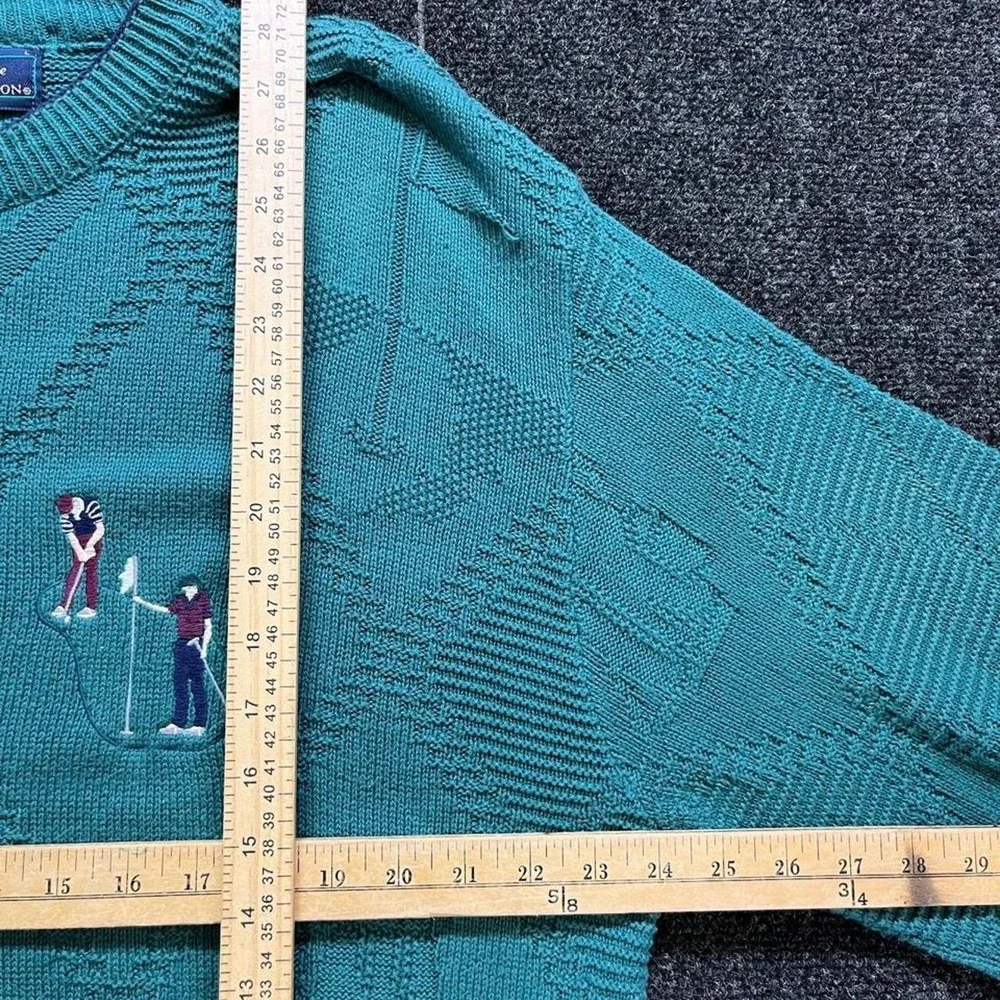 Vintage Isle of Cotton Golf Knit Sweater Mens Large Green Blue USA Made 90s